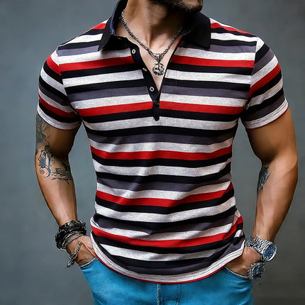 Men's Summer Short Sleeve Polo Shirts, Striped Lapel Collar T-shirts, T19