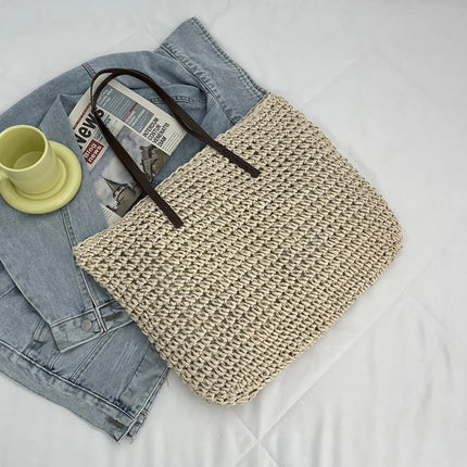 Women's Bag Summer Beach Bag Large Capacity Knitted Straw Hand-woven Rattan Beach Bag Bohemia Leather Women's Shoulder Bag New