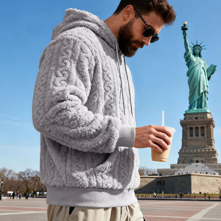 Cross-border Loose Men's Winter Retro Warm Double-Sided Velvet Casual Trend Hooded Pocket High Street Sweater