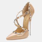 Sandali con tacco alto da donna con cinturino incrociato con rivetti Scarpe singole sexy con punta a punta per discoteca Modello di ospite di festa Passerella Cross Dressing platinumshop