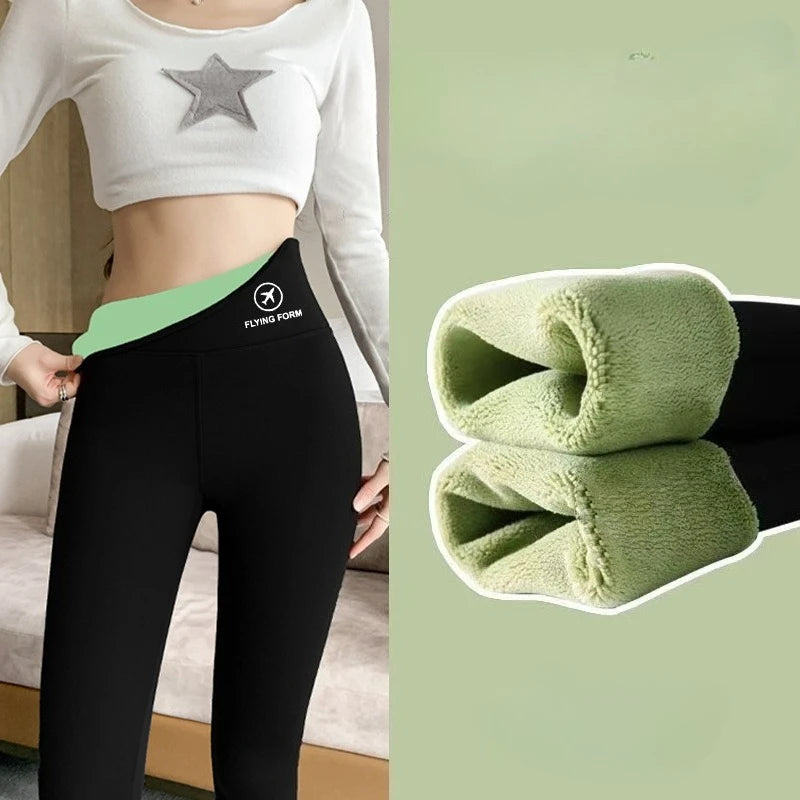 Women High-Waisted Winter Leggings Add Plush Fleece Slimming Tights Warm Trousers Casual Cashmere Pants For Women