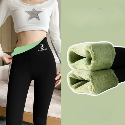 Women High-Waisted Winter Leggings Add Plush Fleece Slimming Tights Warm Trousers Casual Cashmere Pants For Women