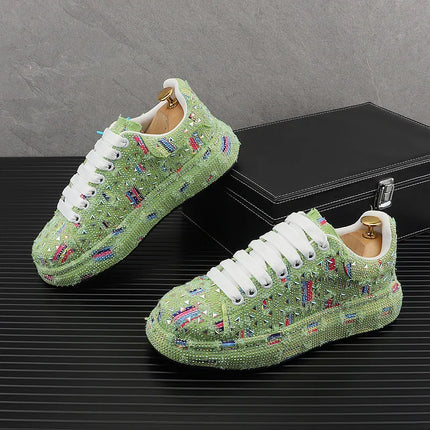 Hot Sale Rhinestone Canvas Shoes Mens Casual Skate Shoes Fashion Street Hip Hop Canvas Sneakers Men Platform Vulcanized Shoes