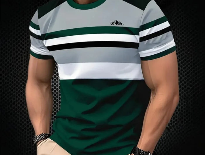 T-shirt imprimé à rayures pour hommes T-shirt d'été décontracté d'extérieur à col rond et à manches courtes Nouveauté dans la mode masculine