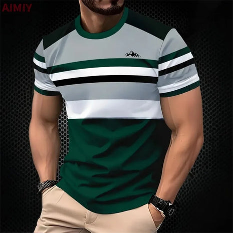 T-shirt imprimé à rayures pour hommes T-shirt d'été décontracté d'extérieur à col rond et à manches courtes Nouveauté dans la mode masculine