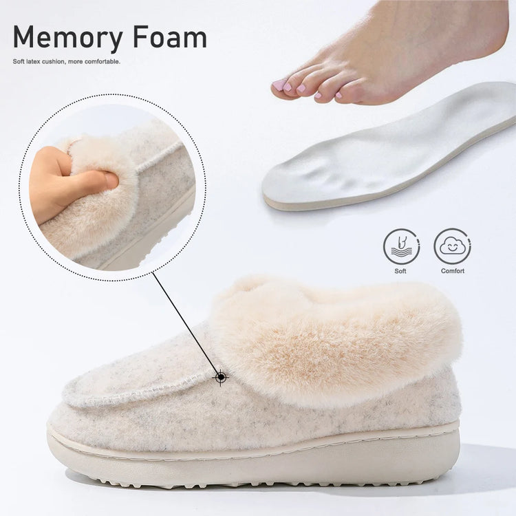 Platform Slippers Women Wedge Memory Foam  TPR Non Slip Sole Warm Fuzzy Winter Durable Bedroom Shoes Cozy Comfort