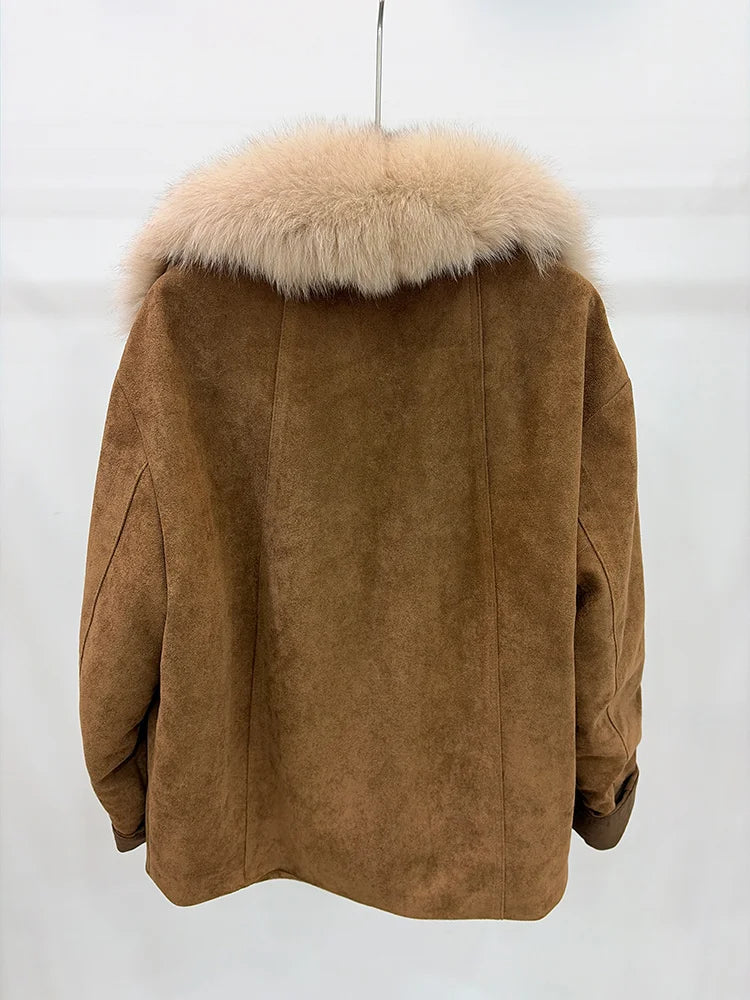2026 Autumn Winter Women's White Goose Down Coats Natural Real Fox Fur Collar Jacket Outwear Luxury Female Jacket
