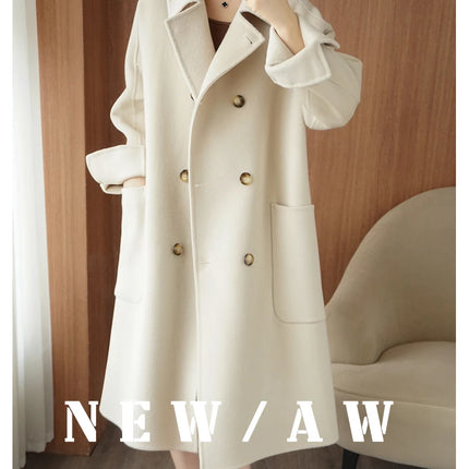 Ladies' 100% Cashmere Thick Double-Sided Extended Coat, Classic, Versatile and Fashionable for Business and Leisure