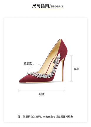 Scarpe da donna di lusso 2024 nuove pompe da donna in cristallo nero scamosciato scarpe a punta con strass tacchi alti moda Stiletto luxury Party Wo platinumshop