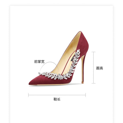 Scarpe da donna di lusso 2024 nuove pompe da donna in cristallo nero scamosciato scarpe a punta con strass tacchi alti moda Stiletto luxury Party Wo platinumshop