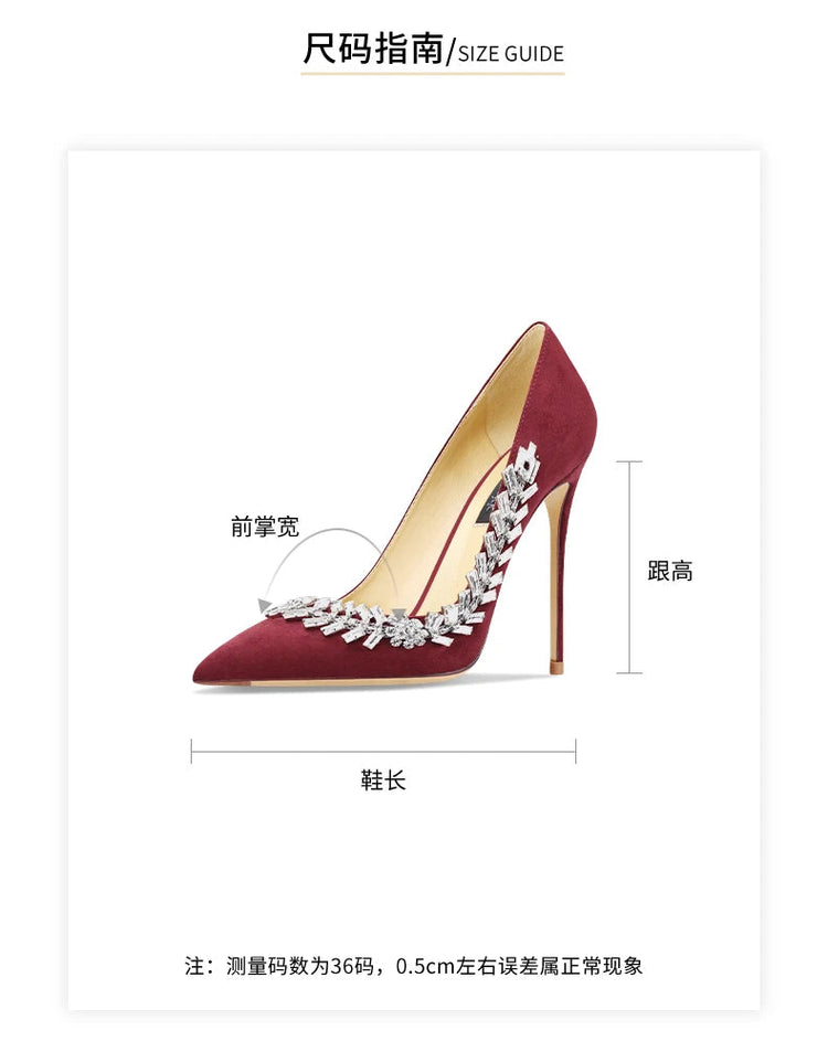 Scarpe da donna di lusso 2024 nuove pompe da donna in cristallo nero scamosciato scarpe a punta con strass tacchi alti moda Stiletto luxury Party Wo platinumshop