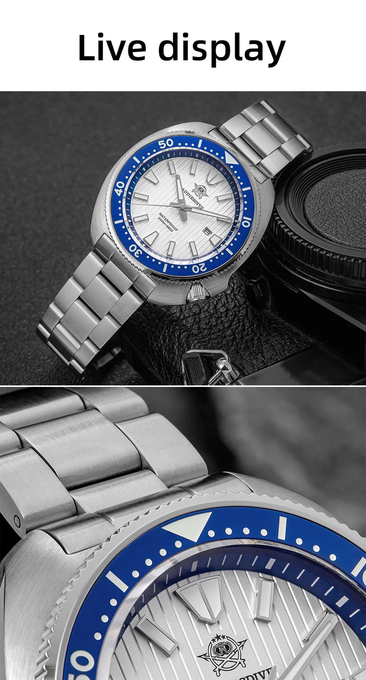 ADDIESDIVE New 200M Waterproof Quartz Watch Sapphire Crystal BGW9 Luminous Ceramic Bezel Stainless Steel Diving Watch AD2507