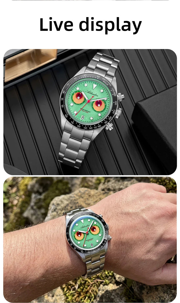 ADDIESDIVE Luxury Men's Watch AD2557 VK64 Quartz Chronograph 40mm Ceramic Bezel BGW9 Luminous 100M Waterproof Fashion Watch