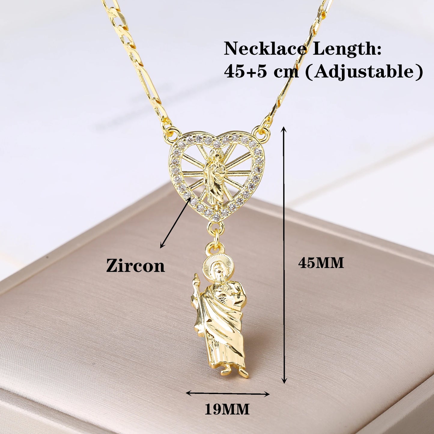 Collana religiosa Saint Jude Ciondolo a forma di cuore placcato in oro Smalto Patron cattolico Gioielli santo per donne Uomini Fede Amuleto Regalo