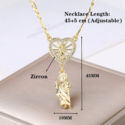 Collana religiosa Saint Jude Ciondolo a forma di cuore placcato in oro Smalto Patron cattolico Gioielli santo per donne Uomini Fede Amuleto Regalo