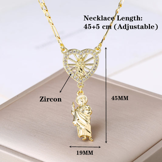 Collana religiosa Saint Jude Ciondolo a forma di cuore placcato in oro Smalto Patron cattolico Gioielli santo per donne Uomini Fede Amuleto Regalo