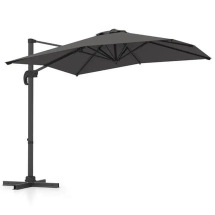 Ombrellone da Patio Quadrato a Sbalzo, 5 Angoli di Inclinazione e Rotazione a 360° °   Ombrellone da Esterno Girevole con Palo in Alluminio a 8 Stecche, Tetto Ventilato Antivento