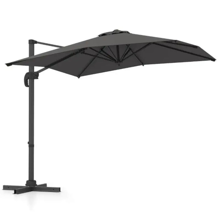 Ombrellone da Patio Quadrato a Sbalzo, 5 Angoli di Inclinazione e Rotazione a 360° °   Ombrellone da Esterno Girevole con Palo in Alluminio a 8 Stecche, Tetto Ventilato Antivento