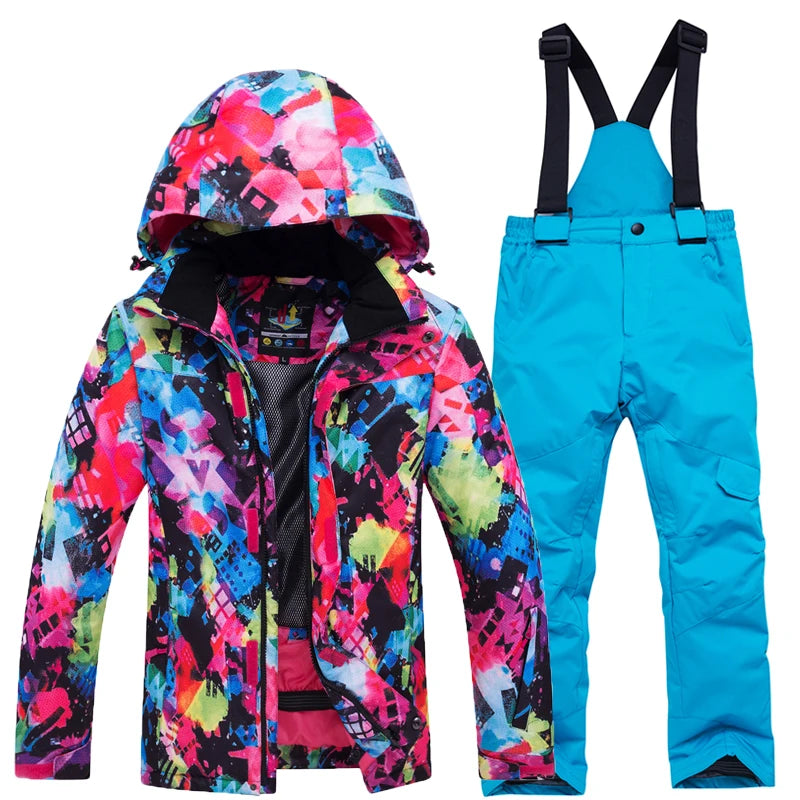 Cheaper, Children's Snow Suit, Snowboard Clothing Sets, Outdoor Wear, Ski Coat and Strap Pant, Kids Costumes, Boy‘s and Girl's