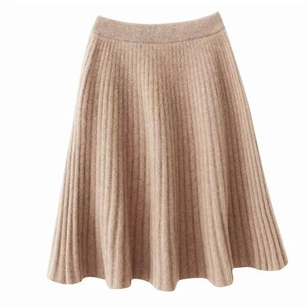 100% Merino Wool Mini Skirt Korean Women's AutumnWinter Fashionable Solid Color Elastic Waist Knitted Pleated Skirt PlatiNum
