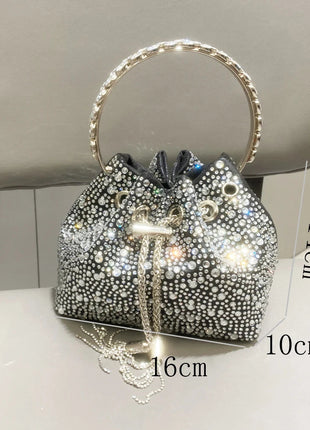 Handle Rhinestones Evening clutch Bag Purses and handbag luxury Designer shoulder bag Shiny Crystal Clutch purse bucket bag PlatiNum