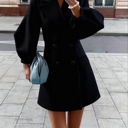 2026 Retro European Style Lantern Sleeve Notch Collar Woolen Coat Short Length Vintage Court Fashion Women's Outerwear