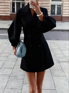 2026 Retro European Style Lantern Sleeve Notch Collar Woolen Coat Short Length Vintage Court Fashion Women's Outerwear