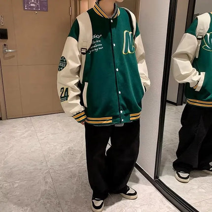 Embroidery Baseball Uniform Man Casual Jackets New Autumn Splicing Trendy Jacket Fashion High Street Outerwear Loose Clothes