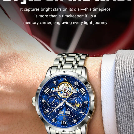 POEDAGAR Top Orologio da uomo originale Orologio meccanico automatico da uomo in acciaio inossidabile Calendario Hollow Tourbillon Orologio da uomo Maschio + scatola platinumshop