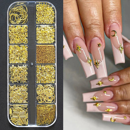 Ocean Starfish Shell Nail Charms Golden Silver Metal Nail Art Decoration 3D Nail Rivet Metallic Slice DIY Manicure Nail PartsY2K