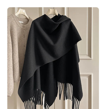 Women Split‑Open Woolen Tassel Poncho Shawl Thick Warm Cape Coat Autumn Winter Travel Photography Outer Wrap
