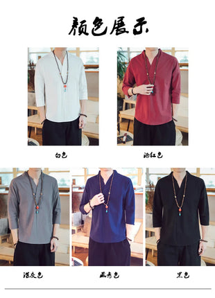 Kimono estivo stile giapponese manica corta uomo nuovo cotone a mezza manica lino traspirante abbigliamento uomo t-shirt giapponese Yukata top