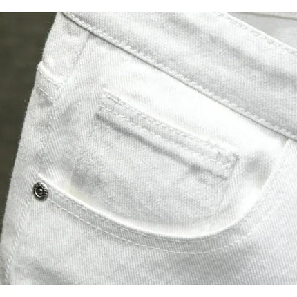 2024 nuovi uomini di estate moda casual pantaloncini di jeans dritti semplice strappato streetwear pantaloncini di jeans slim fit maschio nero bianco