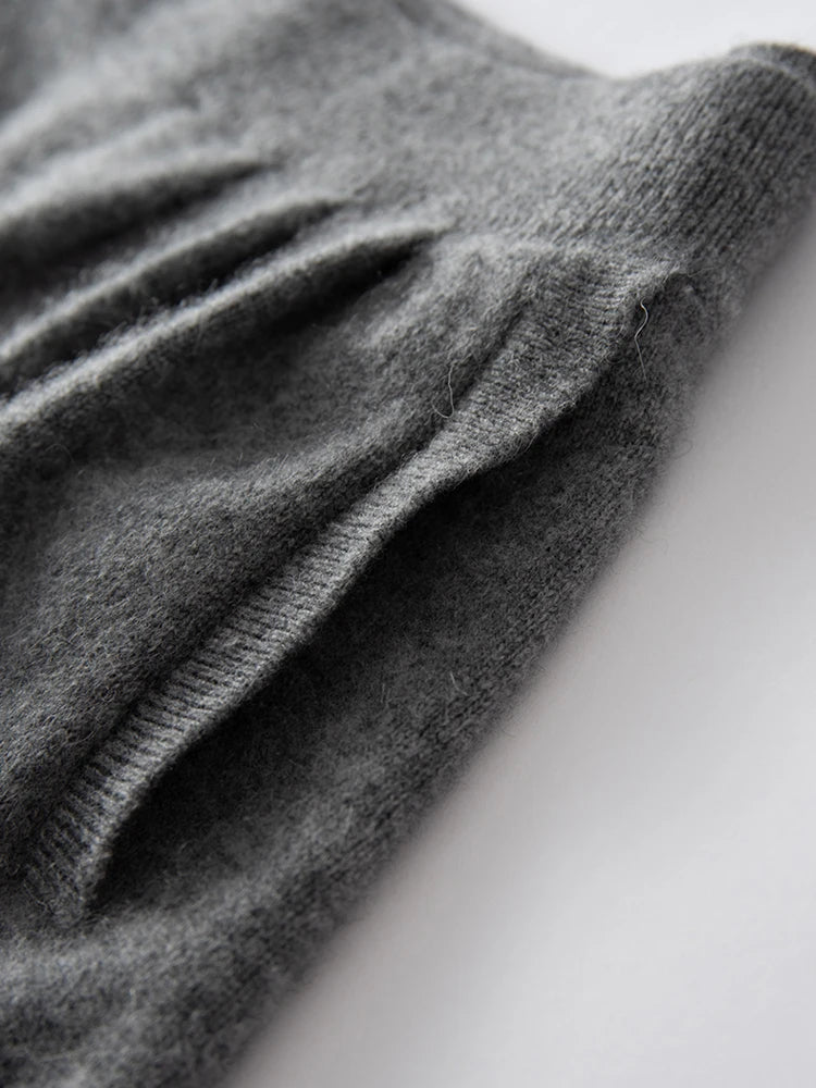 New Women's 100% Pure Cashmere Knitted Full Skirt Autumn Winter High Waisted Mid-calf Ankle-Length Soild Dress Versatile Elegant PlatiNum
