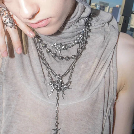 Set di Gioielli Punk Rock per Donne e Uomini, Collane e Anelli con Ciondolo a Croce Gotica, Collezione di Accessori Gioiello Audaci platinumshop