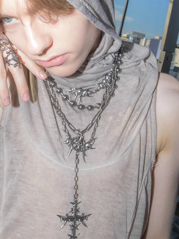 Set di Gioielli Punk Rock per Donne e Uomini, Collane e Anelli con Ciondolo a Croce Gotica, Collezione di Accessori Gioiello Audaci platinumshop