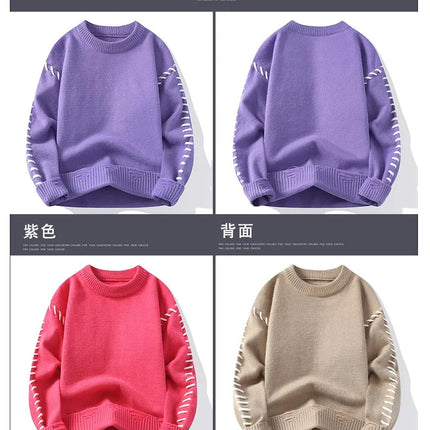 Solid Color Trendy Loose Knit Sweater With Coarse Yarn Weaving Pattern For Autumn And Winter Men's Top And Street Pullover