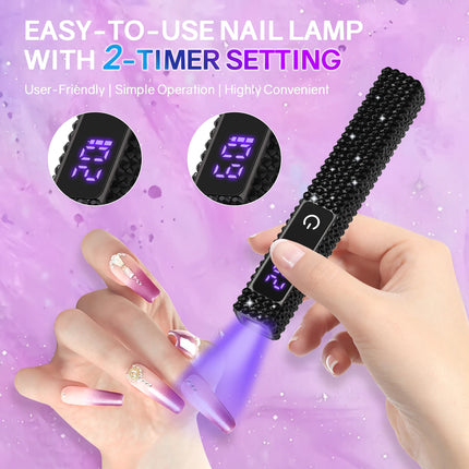 Handheld Mini  UV LED Nail Lamp With Diamonds Portable Nail Dryer Rechargeable 2-Timer Gel Curing Tool for On-the-Go Manicures