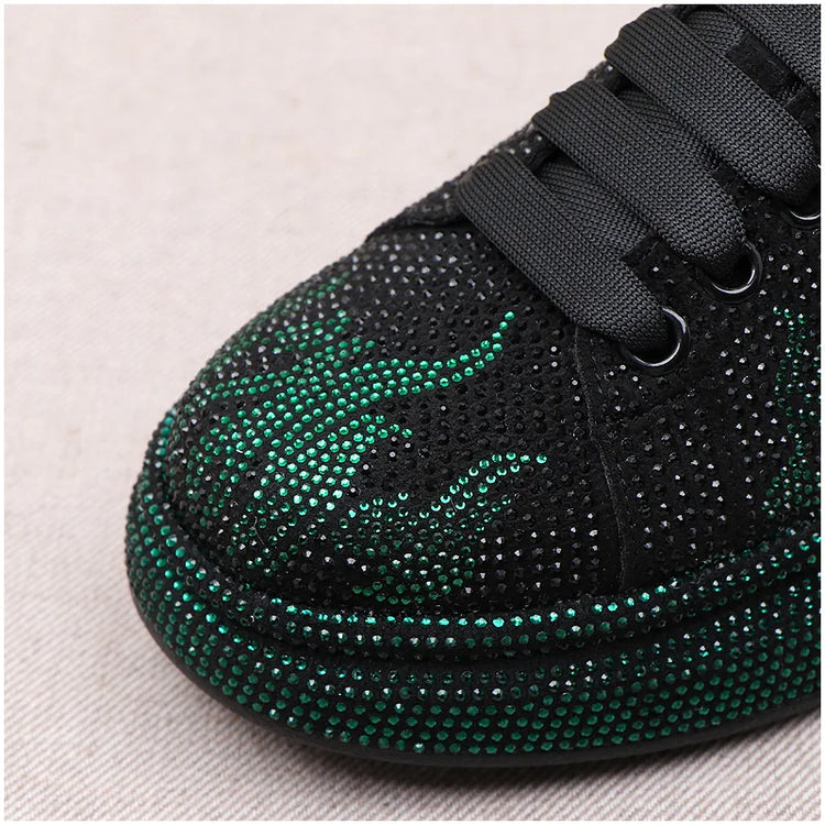 Luxury Designer Men's Rhinestone Thick Bottom Everyday All Match Shoes Causal Flats Loafers Ms Moccasins Sports Walking Sneakers
