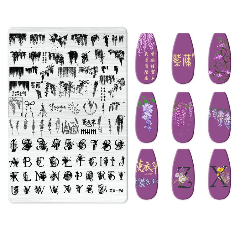 Flowers Love Nail Stamping Newspaper Splice Theme Irregular Stamping Plates Letter Nail Art Printing Stencil Tool Big Size Tools