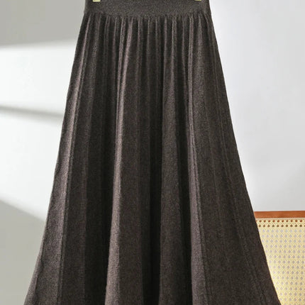 TLOML New Women's 100% Merino Wool Knitwear Wool Skirt Autumn Winter Long Pleated Skirt Grace Soft Warm Comfy Chic Dress Skirt PlatiNum