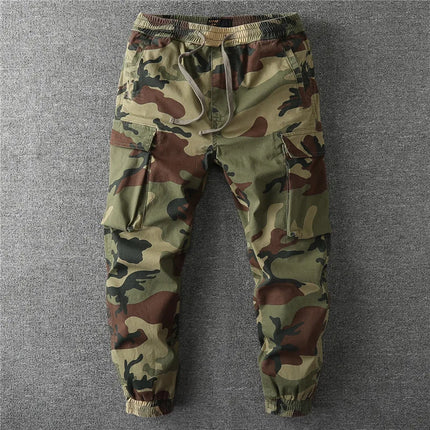 Men's Fall Winter Cargo Jogger Pants, Slight Stretch Relaxed Fit Camo Workwear Trousers, Outdoor Durable Cuffed Casual Pants