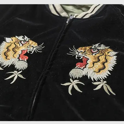 Non Stock Men's Yokosuka Baseball Jacket Dragon Tiger Falcon Embroidered Short Jacket PlatiNum