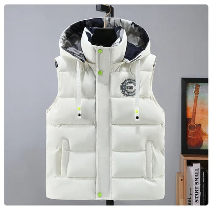 Hooded New Spring Autumn Sleeveless Jacket for Men Fashion Warm Hooded Male Winter Vest Light Plus Size Mens Work Vest Waistcoat