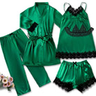 5 pezzi pigiama da notte in raso da donna set accappatoio lingerie sexy accappatoio abito da notte i