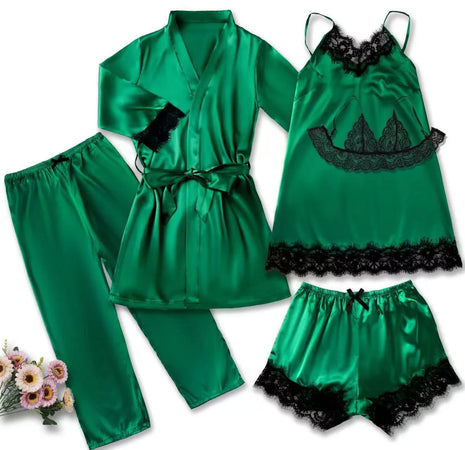 5 pezzi pigiama da notte in raso da donna set accappatoio lingerie sexy accappatoio abito da notte i