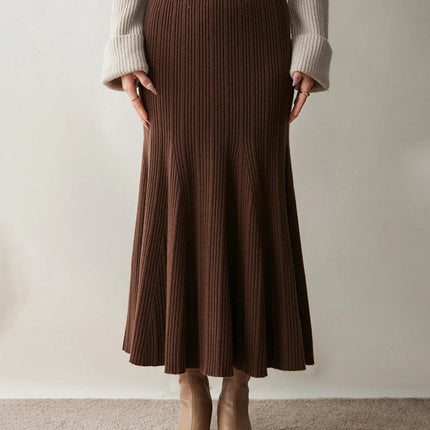 Woman's 100% Cashmere Knittwear Skirt Autumn Winter Elegant Mermaid Mid-calf High Waisted Slim Office Lady Dress Light Luxury PlatiNum