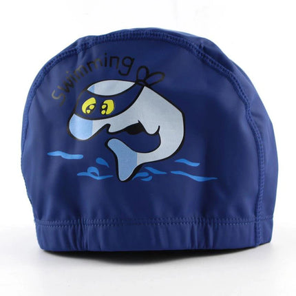 Cuffia da nuoto per bambini Tessuto PU impermeabile Simpatico cartone animato Animale Delfino Proteggi le orecchie Capelli lunghi Ragazzi Ragazze Cuffia da piscina Cappello