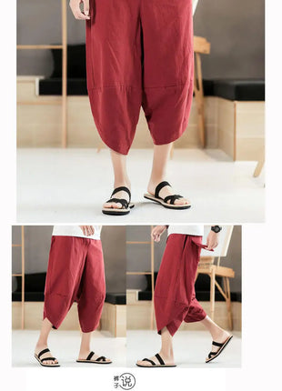 Pantaloni estivi da uomo in cotone, casual, stile hip hop, streetwear, harem, comodi, oversize, lunghezza a metà polpaccio, molto venduti.
