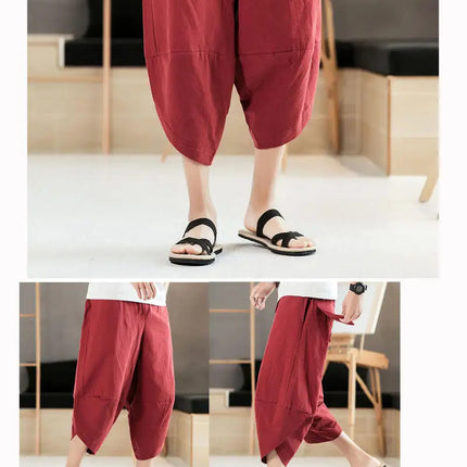 Pantaloni estivi da uomo in cotone, casual, stile hip hop, streetwear, harem, comodi, oversize, lunghezza a metà polpaccio, molto venduti.